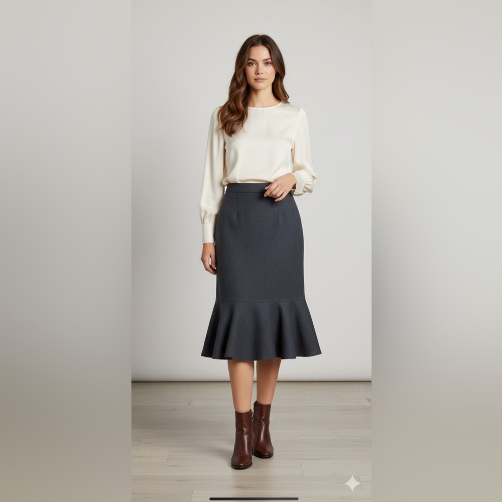 HOLT‎ RENFREW CANADA Wool Ruffle Hem Midi High Waist Skirt Size XS